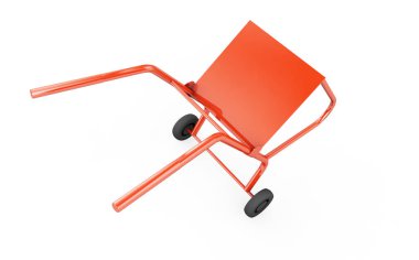 Beyaz bir el arabası yakın çekim. 3D render resim.