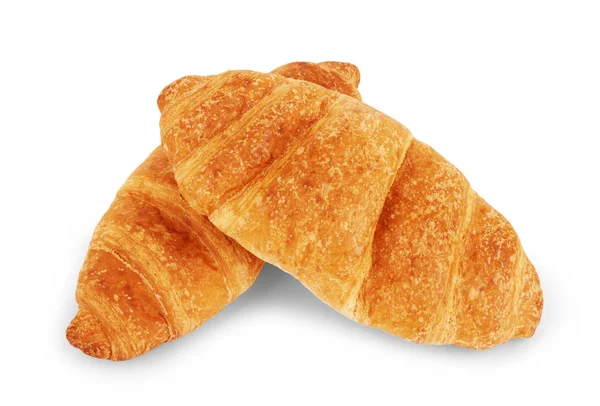 Two croissant sprinkled with powdered sugar isolated on a white — Stock Photo, Image