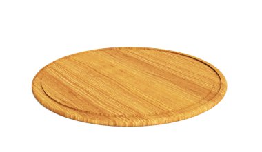 Kapı kolu olmayan yuvarlak ahşap pizza tahtası, beyaz sırtında izole edilmiş.
