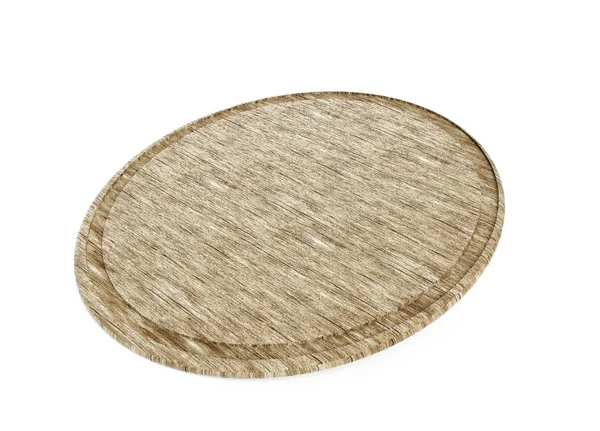 Placa de pizza de madeira redonda sem alça, isolada em backg branco — Fotografia de Stock