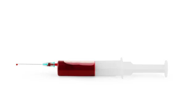 Blood with a syringe on white background — Stock Photo, Image