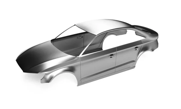 Vista lateral Carcass af un coche sedán en blanco. Ilustración 3D —  Fotos de Stock