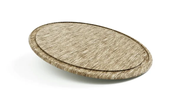 Placa de pizza de madeira redonda sem alça, isolada em backg branco — Fotografia de Stock