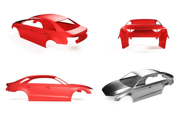 Side view Carcass af a sedan car on white. 3D illustration — Stock Photo, Image