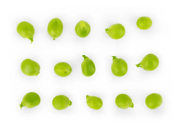 Set van groene erwten op een witte achtergrond — Stockfoto