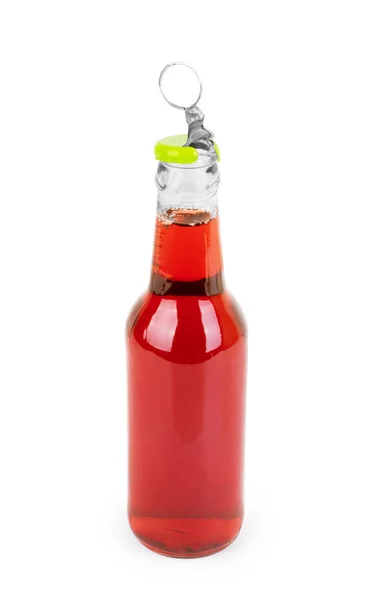 Sladký nápoj ve skleněné láhvi na bílém pozadí — Stock fotografie