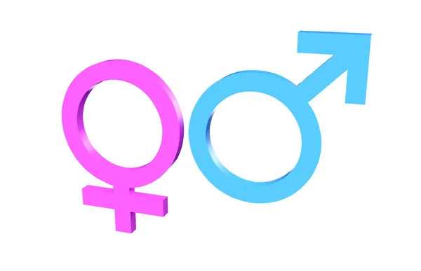 Жіночий чоловічий гендерний символ ізольовано. 3D візуалізація — стокове фото