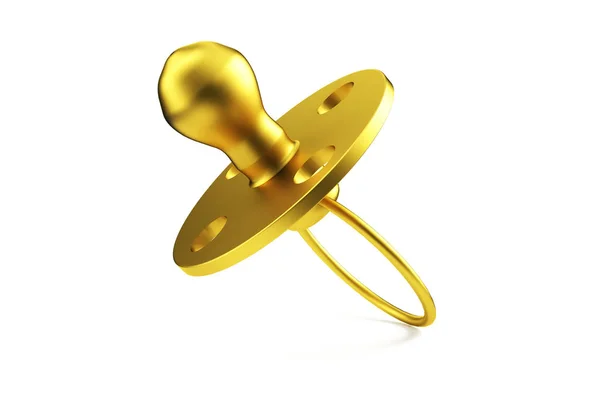 Goldener Schnuller, 3D-Darstellung isoliert auf weißem Hintergrund — Stockfoto