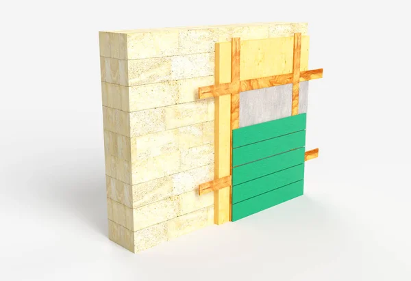 Schéma stratifié d'isolation thermique et de revêtement de mur extérieur — Photo