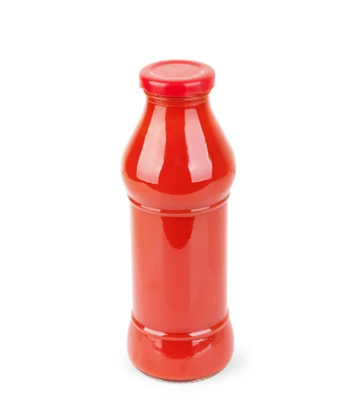 Glass jar of hot tomato sauce on a white background — Stock Photo, Image