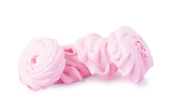Galleta de merengue aislada. dulce crujiente rosa retorcido merengue en —  Fotos de Stock