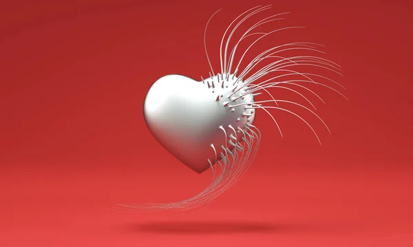 3D коробки для серця, ізольовані на червоному тлі — стокове фото