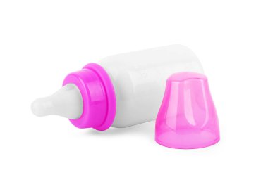 İzole biberon ile süt beyaz arka plan üzerinde