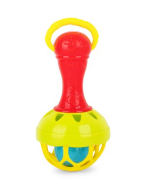 Yatay beyaz bir arka plan üzerinde renkli bir çıngırak