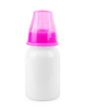 İzole biberon ile süt beyaz arka plan üzerinde