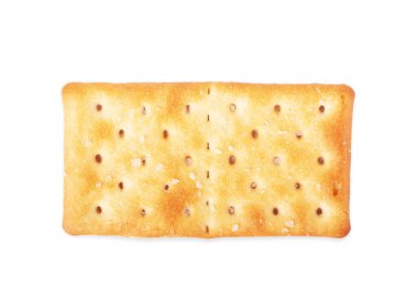 Sağlıklı buğday krakerini beyaz arka planda, üstten veya üstten görüntüde kapat