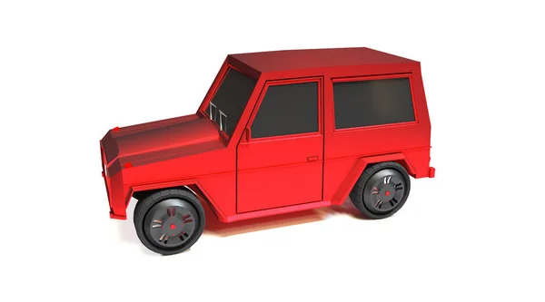 Kis Aranyos Autó Elszigetelt Fehér Háromdimenziós Vörös — Stock Fotó