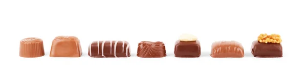 Diverse Bomboane Ciocolată Izolate Fundal Alb — Fotografie, imagine de stoc