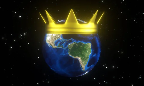 Earth Globe Med Gyllene Krona Rendering Isolerad Vit Bakgrund Delar — Stockfoto
