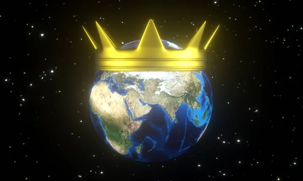 Earth Globe Met Gouden Kroon Weergave Geïsoleerd Witte Achtergrond Elementen — Stockfoto