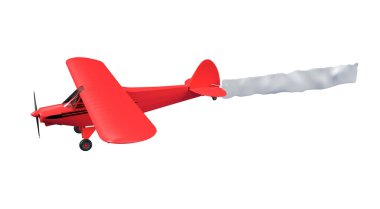 Mavi gökyüzünde uçan uçak ve bayrak. 3B illüstrasyon