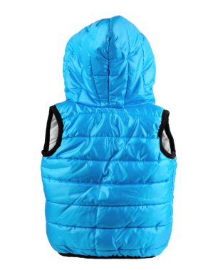 Boş şablon yelek aşağı kolsuz fermuarlı, arka plan beyaz arka planda izole. Sahte kış sporu yeleği.