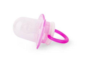 Emzik beyaz üzerine izole edilmiş. Pembe bebeğin emziği beyaz arkaplanda izole edildi.