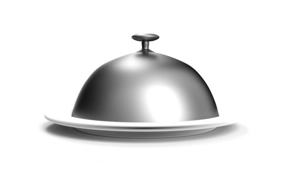 Cloche on plate isolated on white 3d render