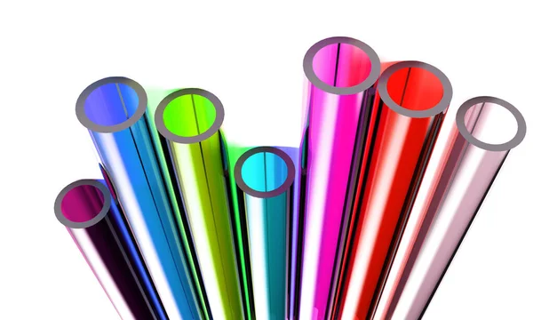 Macro View Set Color Transparent Acrylic Plastic Tubes Isolated White — Stock Photo, Image