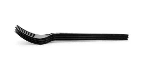Black Plastic Fork Isolated White Backgroun — Stock Photo, Image