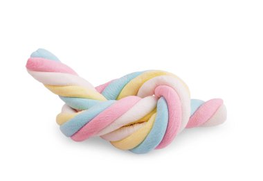 Beyaz arkaplanda çok renkli şekerlemeler var.