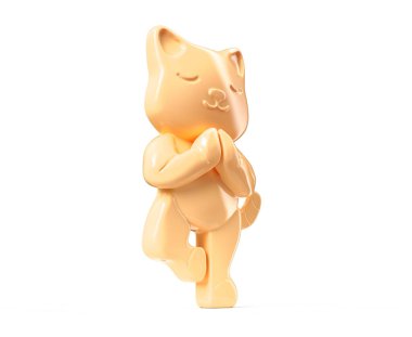 Yoga yapan sevimli bir kedi. 3 boyutlu görüntüleme. Çocuk yogası.