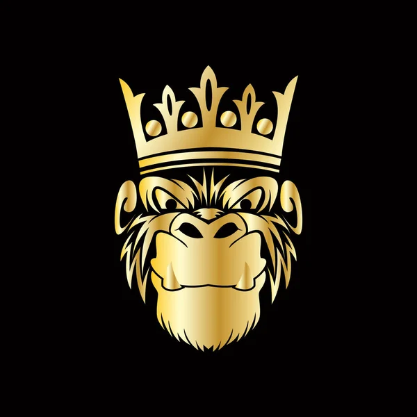 Ilustración gráfico vectorial de cabeza gorila con corona en color oro. Perfecto para e sport, camiseta y símbolo deportivo — Vector de stock