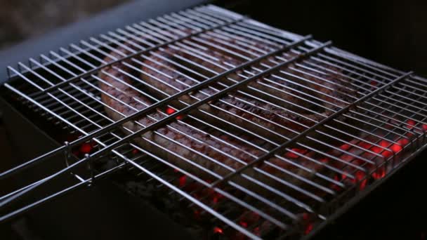 Домашняя колбаса готовится на решетке — стоковое видео