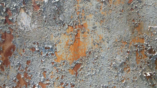 Aşınmış metal zemin. Paslı metal arka planda pas izleri var. Pas lekeleri. Rystycorrosion. — Stok fotoğraf