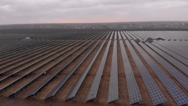Aerial Drone View Looking Downwards Large Solar Panels Solar Farm — Stock Video
