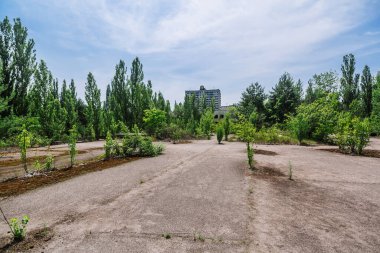 Pripyat Chornobyl Bölgesi 'nin terk edilmiş binaları, radyasyon, nükleer felaket.