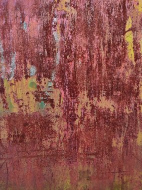 Aşınmış metal zemin. Paslı, beyaz, metal bir duvar. Paslı metal arka planda pas izleri var. Pas lekeleri. Metal yüzey paslanmış lekeler. Rystycorrosion.