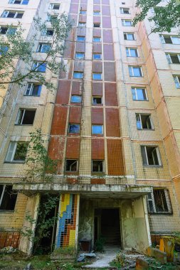 Pripyat Chornobyl Bölgesi 'nin terk edilmiş binaları, radyasyon, nükleer felaket.