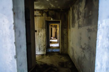 Pripyat Chornobyl Bölgesi 'nin terk edilmiş binaları, radyasyon, nükleer felaket.