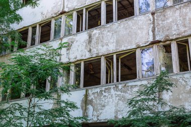 Pripyat Chornobyl Bölgesi 'nin terk edilmiş binaları, radyasyon, nükleer felaket.