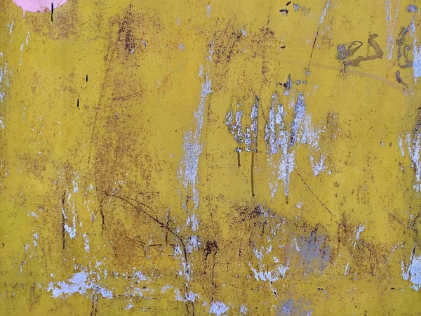 Aşınmış Metal Zemin Paslanmış Sarı Boyalı Metal Duvar Paslı Metal — Stok fotoğraf