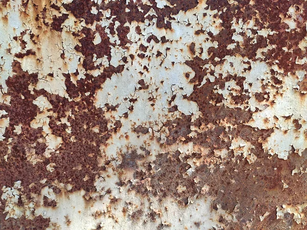 Rusty metal panel with cracked paint, corroded grunge metal background texture
