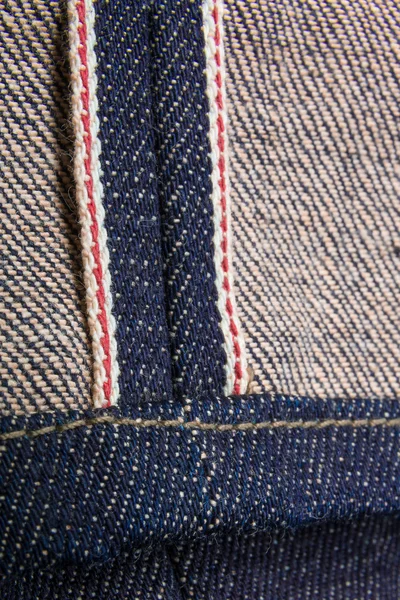 Close up of denim jeans red selvedge texture. — Φωτογραφία Αρχείου