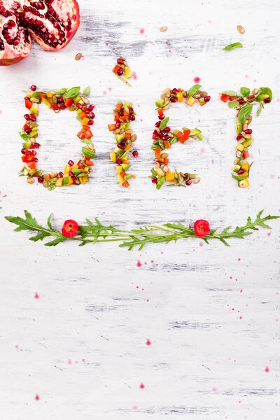 Word diet is made from fruite and vegetables. Healthy vegan diet raw food.