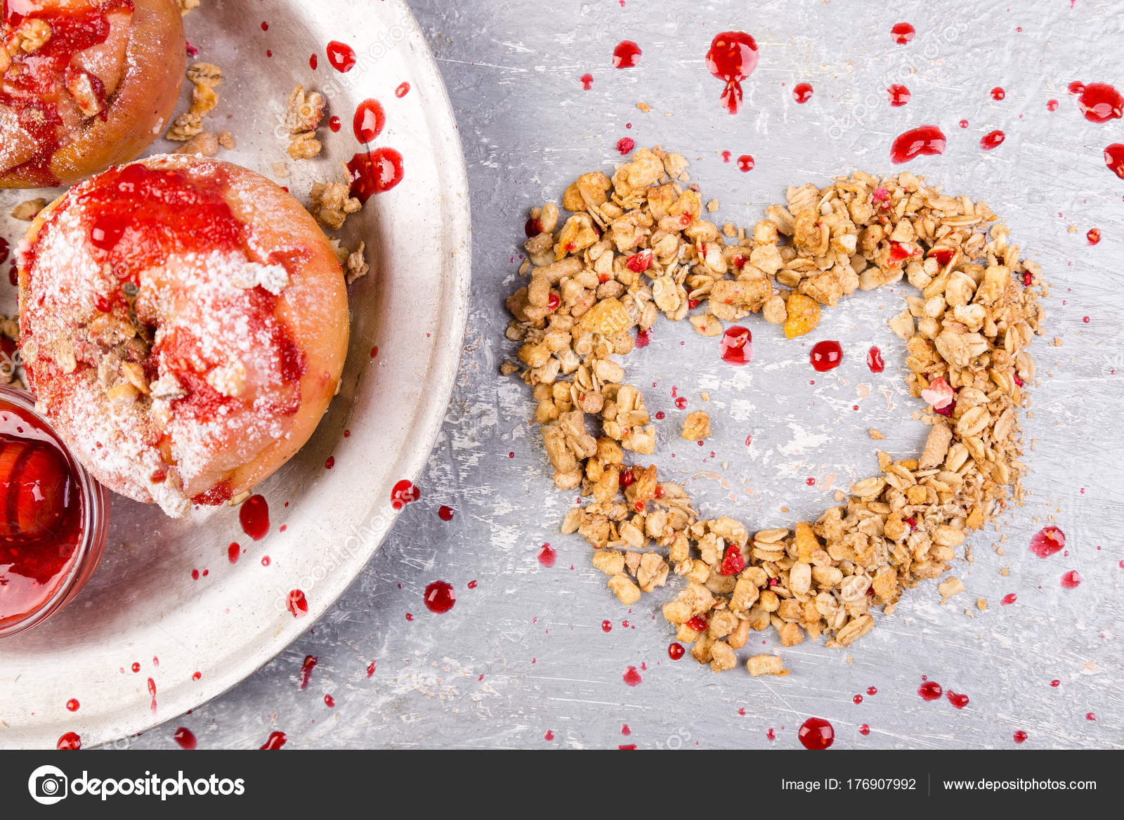 Red Baked Apples Stuffed Cottage Cheese And Granola With Jam