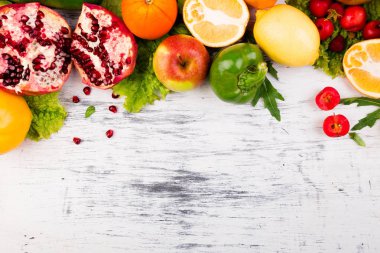 Meyve ve sebze çerçeve. Uzay kopyalayın. Vejetaryen. Açık gıda.