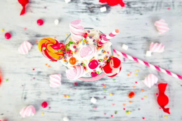 Pink Extreme milkshake with berry rasberry — Stock Photo, Image