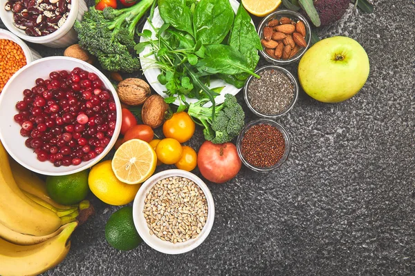 Alimento Dietético Alcalino Comida Limpa Vegetariano Saudável Sazonal Fundo Culinária — Fotografia de Stock