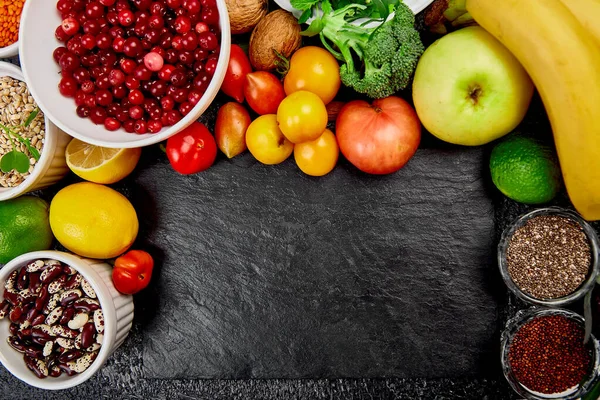 Alimento dietético alcalino, comida limpa. Vegetariano saudável sazonal, fundo de culinária de alimentos queda . — Fotografia de Stock